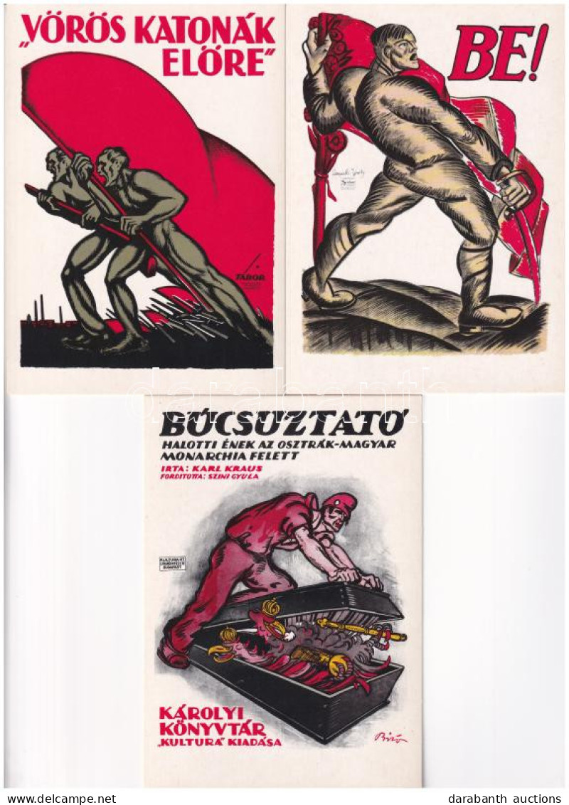 ** Magyar Tanácsköztársaság Plakátjai - 3 Db MODERN Magyar Reprint Propaganda Képeslap / Hungarian Soviet Republic - 3 M - Non Classés