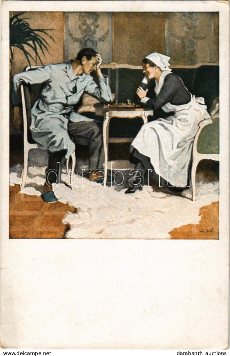 T2/T3 1917 Schach / Chess Game Between Soldier And Nurse. Kriegspostkarten Nr. 22. S: B. Wennerberg (EK) - Ohne Zuordnung