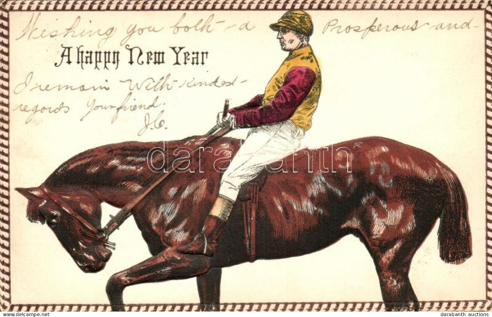 T2/T3 Boldog újévet! Happy New Year! Horse Rider Emb. Litho (EK) - Ohne Zuordnung