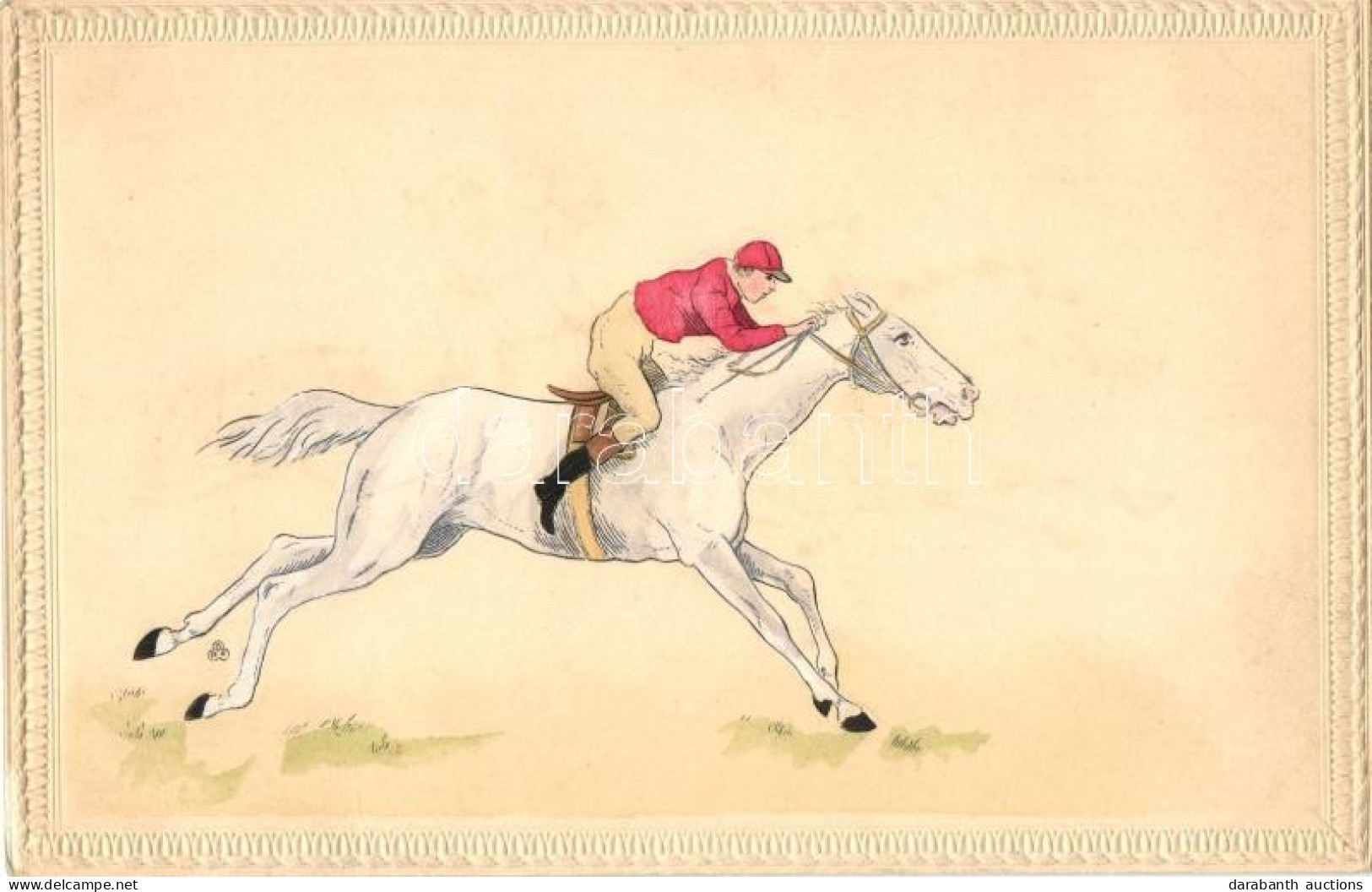 ** T2 Jockey, Humour; Hand Tinted Postcard Emb. Frame H. H. I. W. Nr. 493. - Unclassified