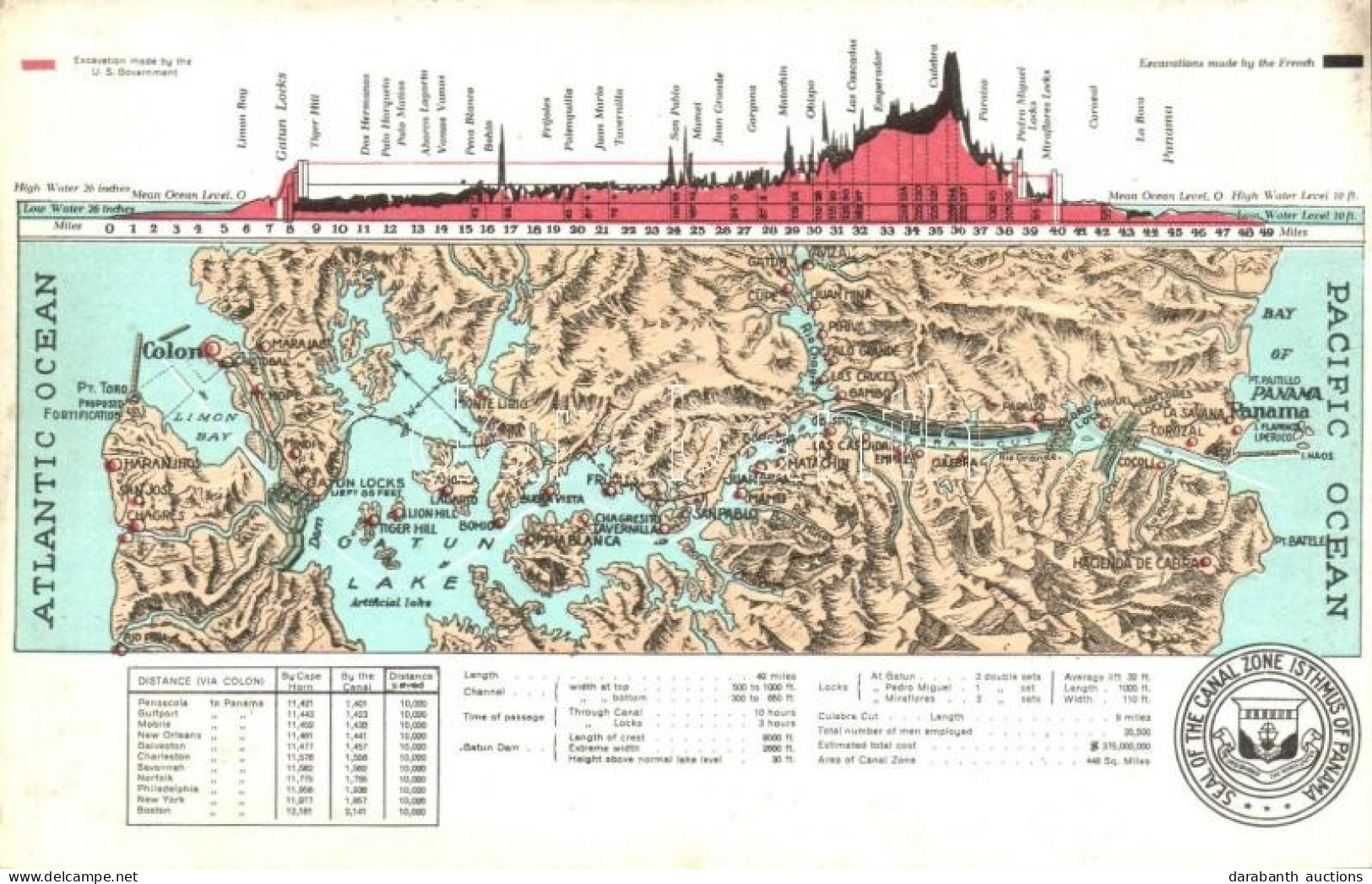 ** T2/T3 Pacific Ocean And Atlantic Ocean, Map; Seal Of The Canal Zone Isthimus Of Panama, Emb. (EK) - Non Classés