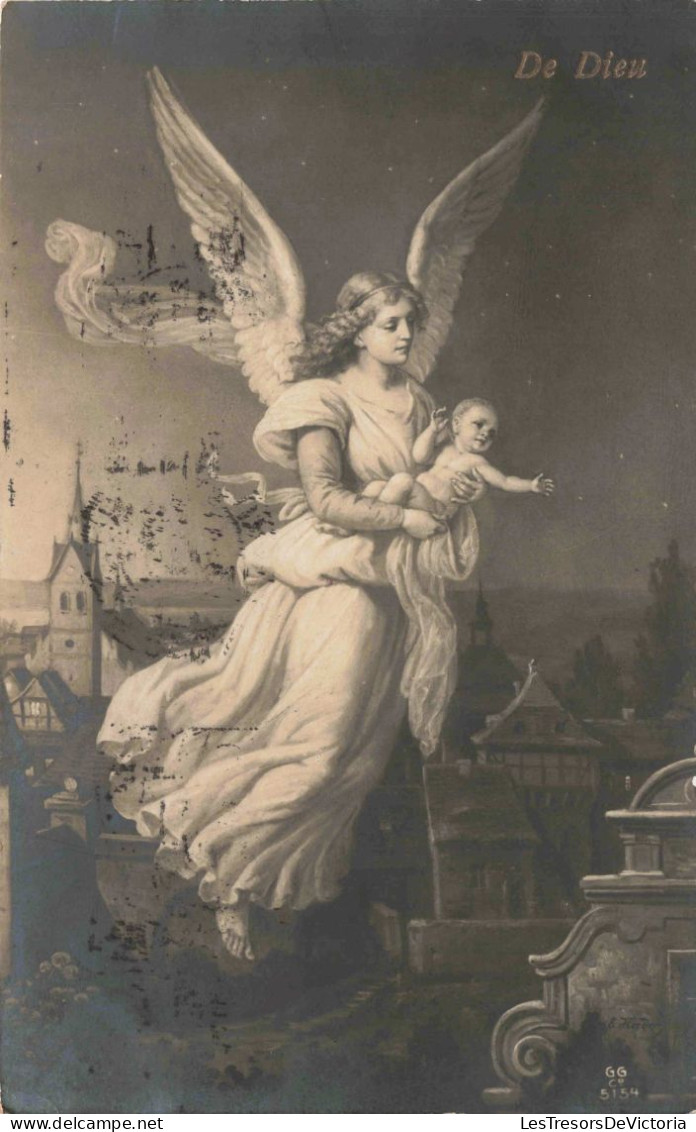 ENFANTS - Un Ange Avec Un Bébé Dans Les Bras - De Dieu  - Carte Postale Ancienne - Escenas & Paisajes