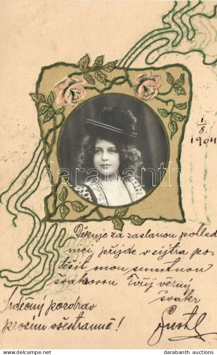 T2 Embossed Art Nouveau Greeting Card With Photo - Non Classés