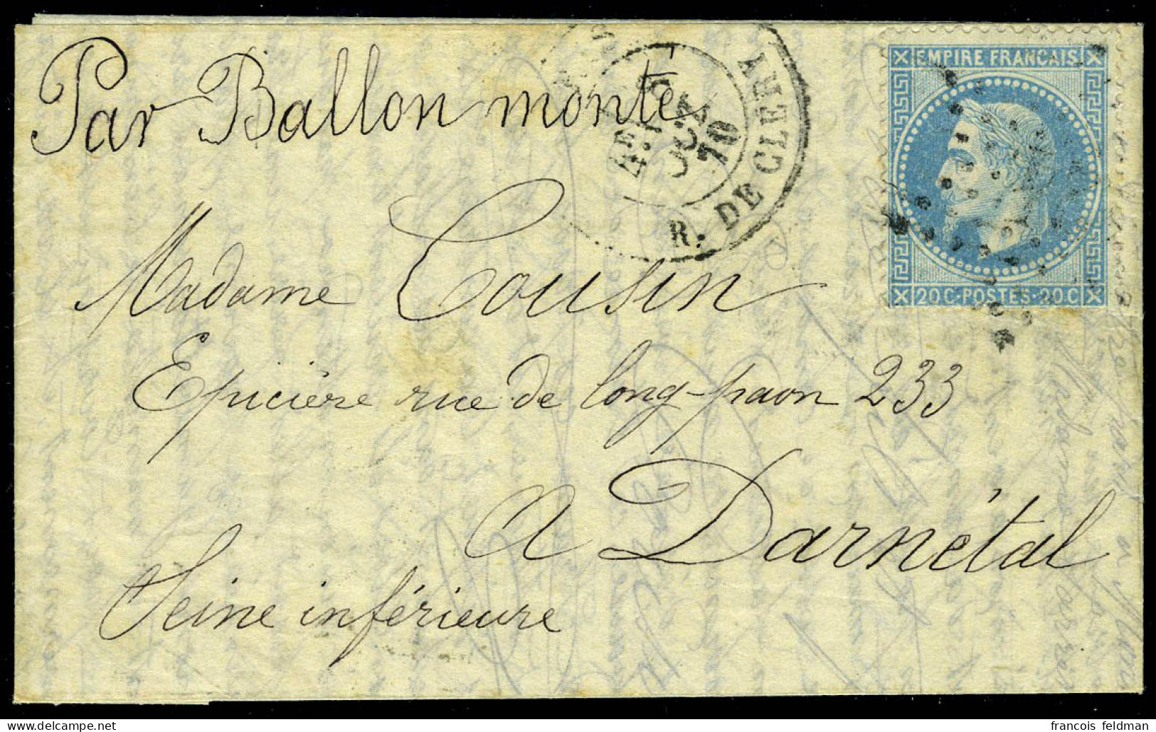 Lettre LE WASHINGTON Ou LE LOUIS BLANC, LMM CàD R. De Clery 8 Oct 70 Pour Darnétal (Saine Inférieure), Arrivée Le 18 Oct - Autres & Non Classés