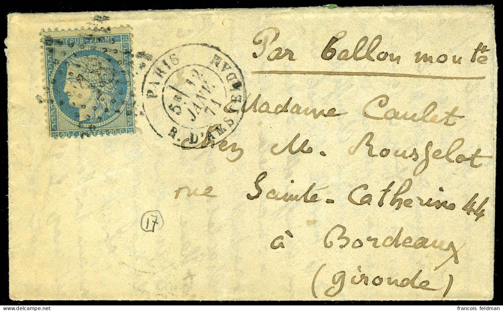 Lettre LE GENERAL FAIDHERBE, LMM CàD R. D'Amsterdam 12 Janv 71 Pour Bordeaux, Arrivée Le 14 Janv 71, TB - Other & Unclassified