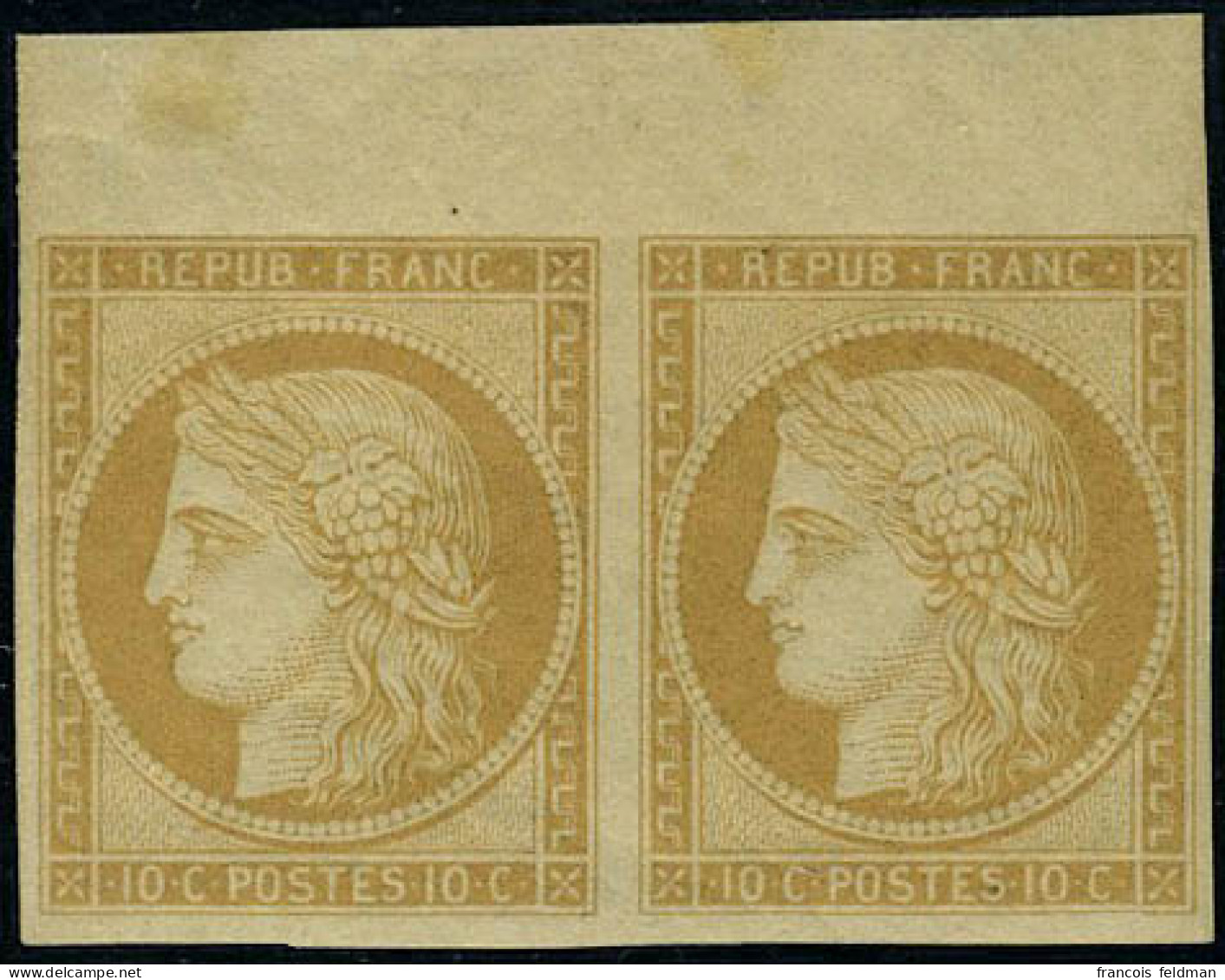 Neuf Sans Charnière N° 1f, 10c Bistre, Paire Horizontale, BdF - Andere & Zonder Classificatie