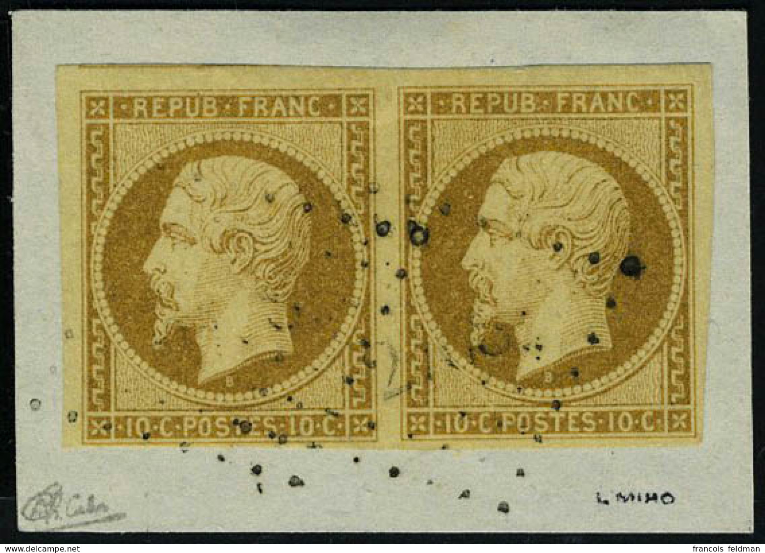 Fragment N° 9a, 10c Bistre Brun Paire Horizontale Obl Sur Fragment T.B. Signé Calves - Other & Unclassified