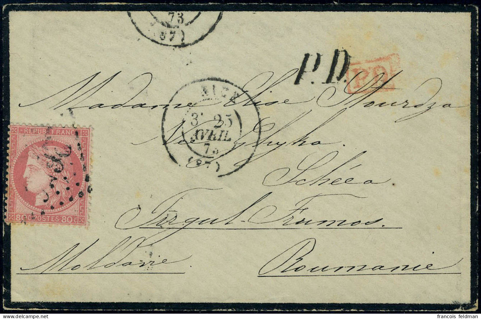 Lettre N° 57, 80c Rose Obl. S/L 25 Avril 73 Pour La Moldavie (Roumanie), Au Verso Cachets De Transit Et D'arrivée, TB - Sonstige & Ohne Zuordnung