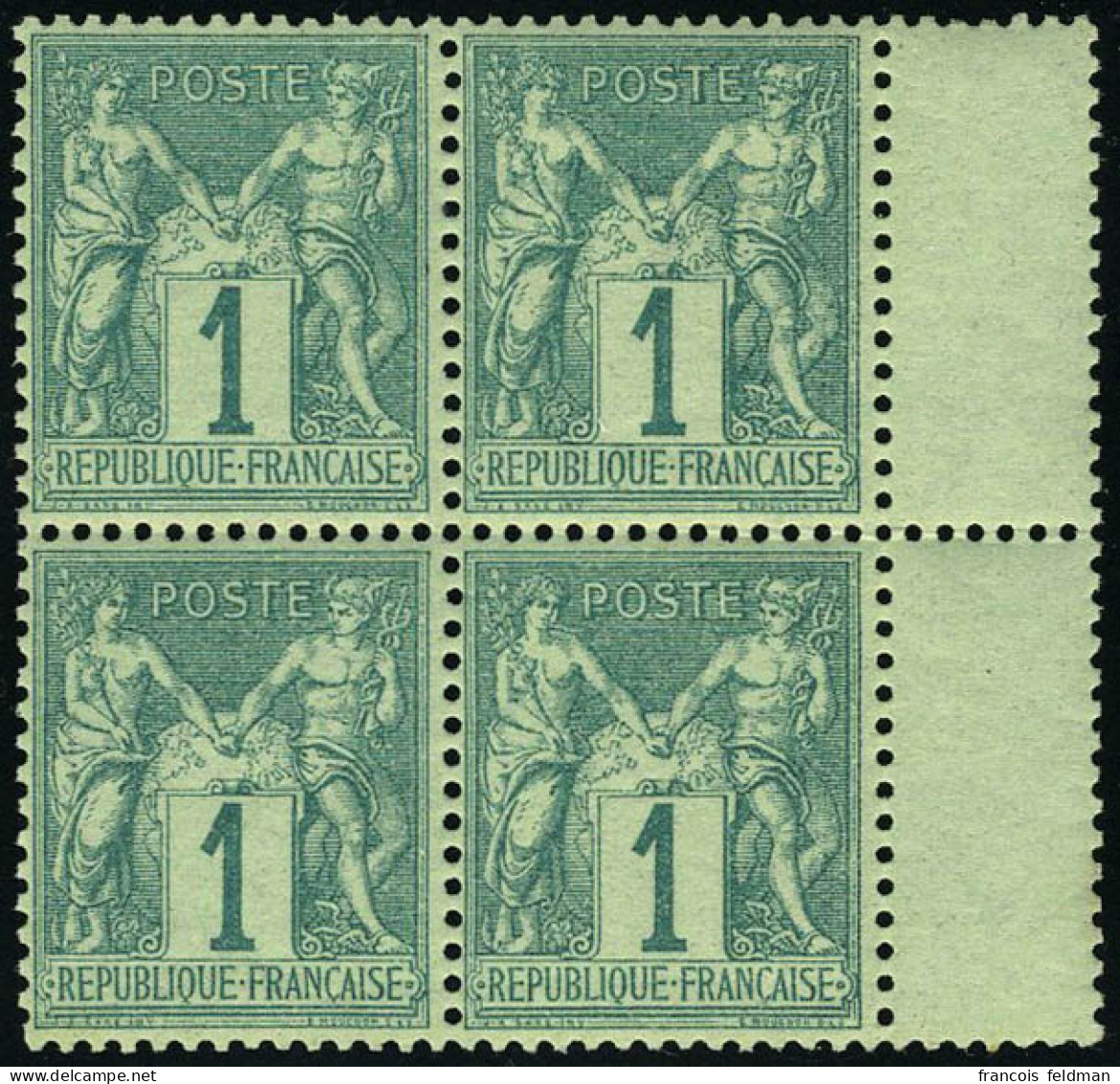 Neuf Sans Charnière N° 61, 1c Vert, Bloc De 4 BdF, Excellent Centrage, Superbe, Signé Calves - Otros & Sin Clasificación