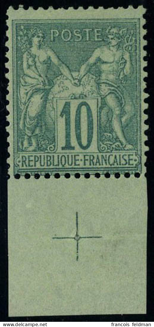 Neuf Avec Charnière N° 65, 10c Vert Bdf Avec Croix De Repère T.B. Signé Calves - Andere & Zonder Classificatie