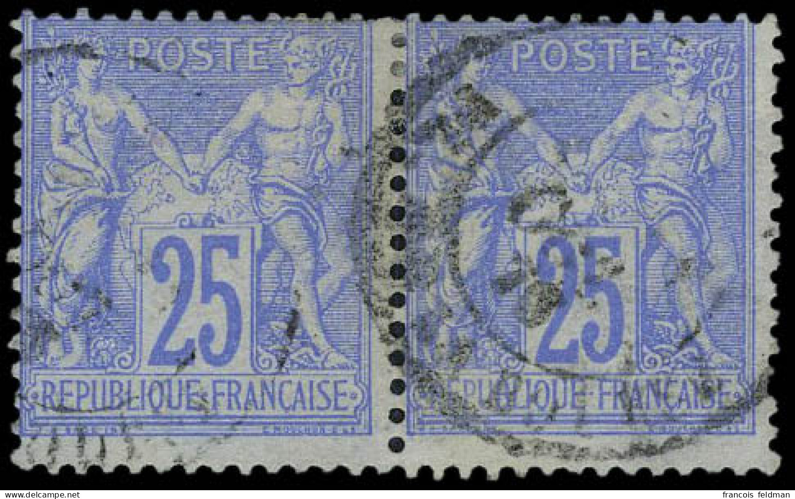 Oblitéré N° 78a, 25c + 25c Outremer, Paire Hor. Type I Et II Se Tenant T.B.  Rare, Signé Brun + Calves + Miro + 4 Certif - Sonstige & Ohne Zuordnung