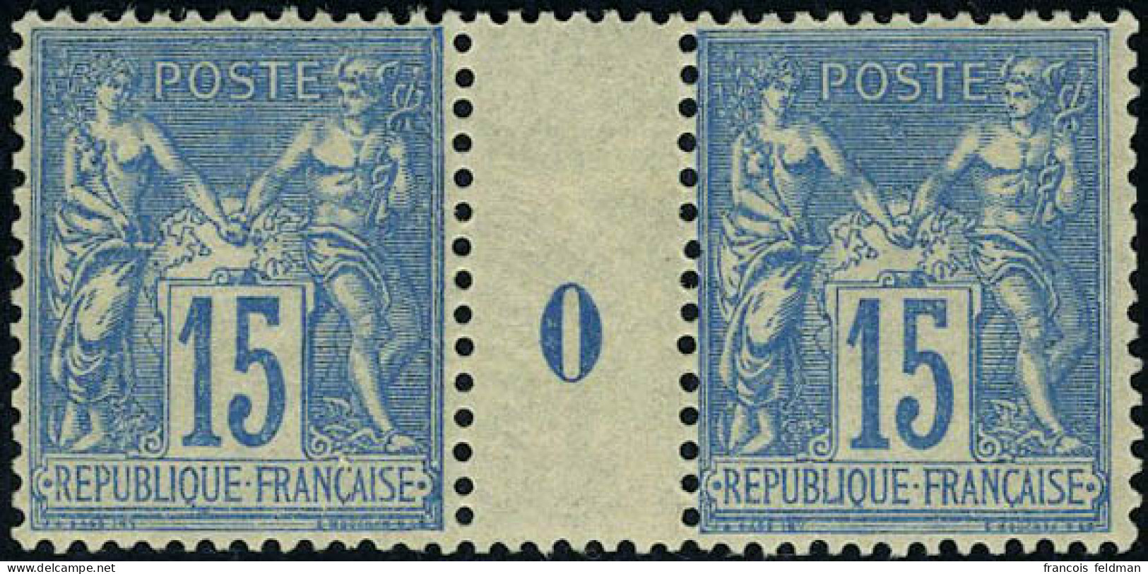 Neuf Sans Charnière N° 90, 15c Bleu, Paire Millésime 0, TB - Andere & Zonder Classificatie