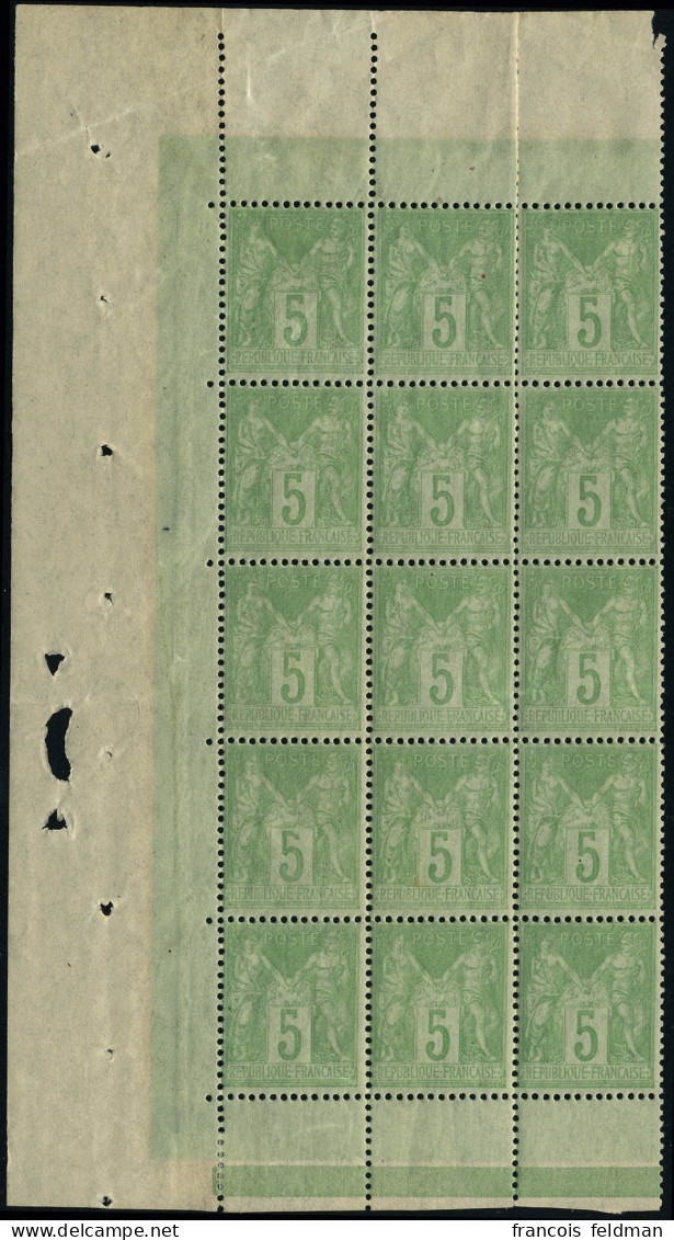 Neuf Sans Charnière N° 102. 5c Vert Jaune, Type III, Bloc Vertical De 15ex Avec Les 3 Bdf, Bien Centré, Superbe. - Other & Unclassified