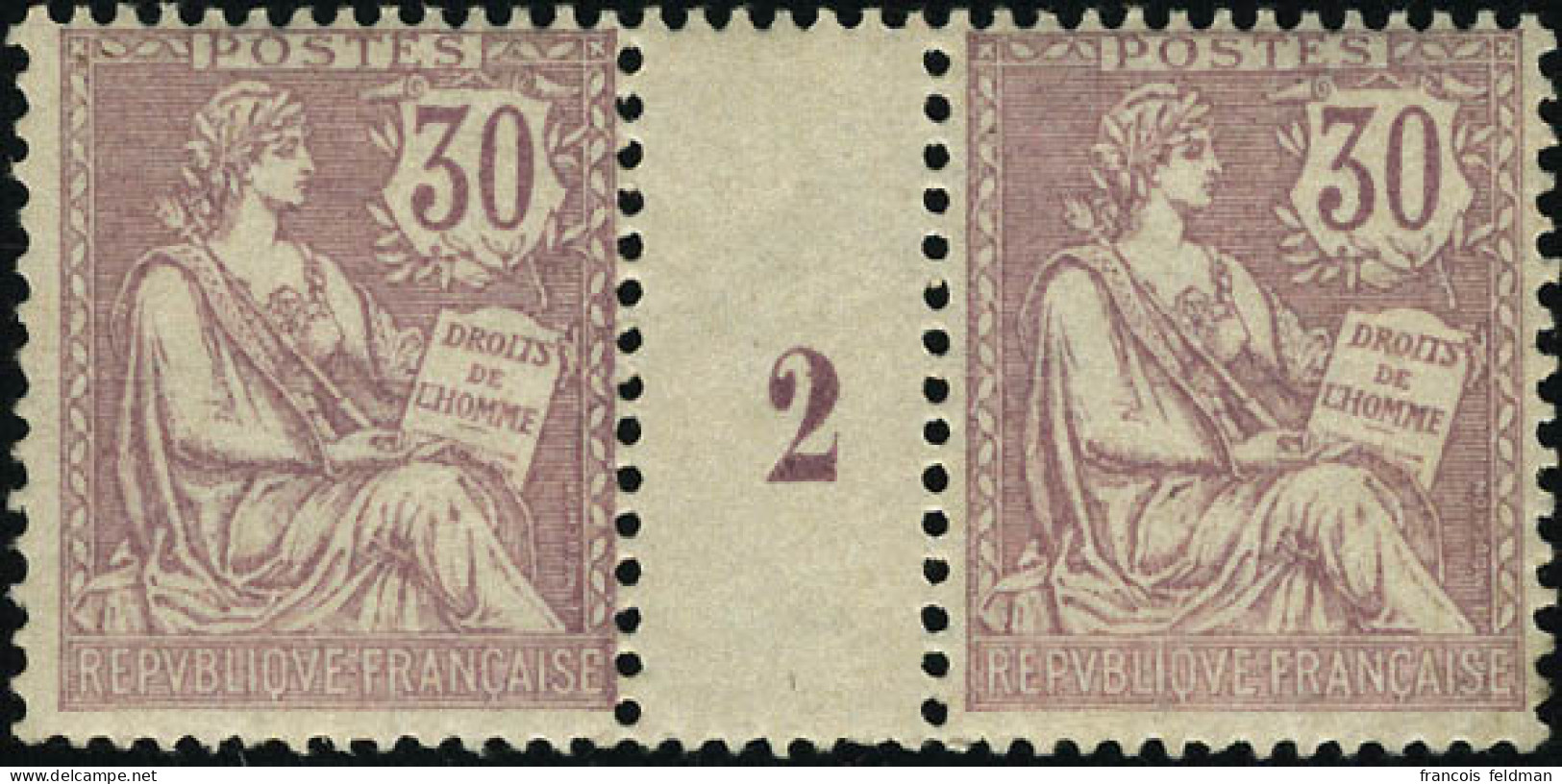 Neuf Sans Charnière N° 128. 30c Violet Type Mouchon Retouché, Paire Horizontale Avec Millésime 2. T.B. - Otros & Sin Clasificación