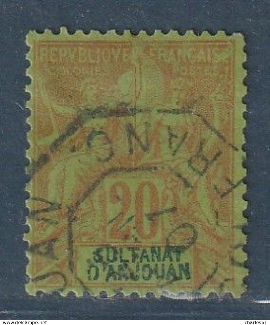 ANJOUAN - N°7 Obl (1892-99) 20c Brique Sur Vert - Used Stamps