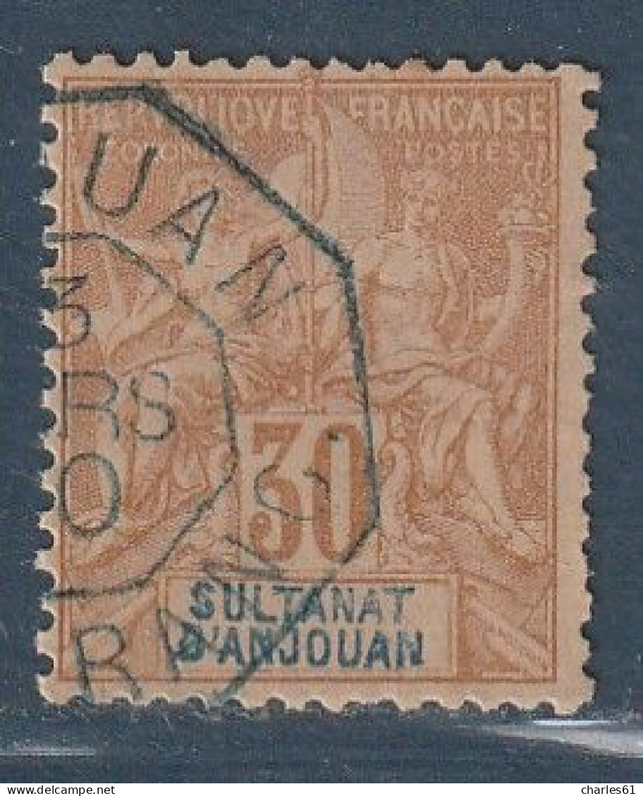 ANJOUAN - N°9 Obl (1892-99) 30c Brun - Used Stamps