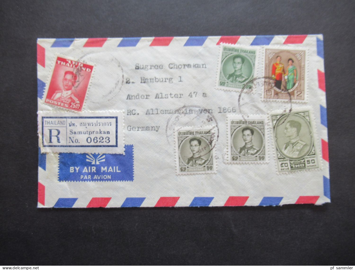Asien Thailand 1965 Einschreiben / Registered Letter Luftpost / Air Mail Samutprakan - Hamburg - Thailand
