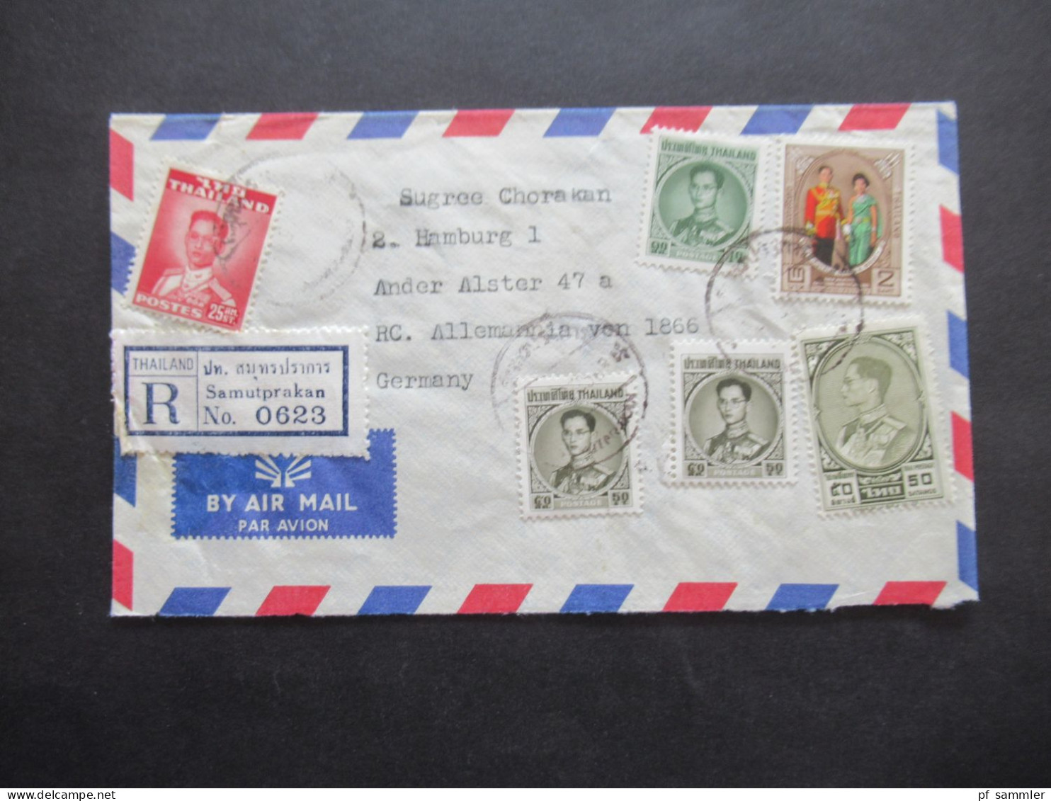 Asien Thailand 1965 Einschreiben / Registered Letter Luftpost / Air Mail Samutprakan - Hamburg - Tailandia