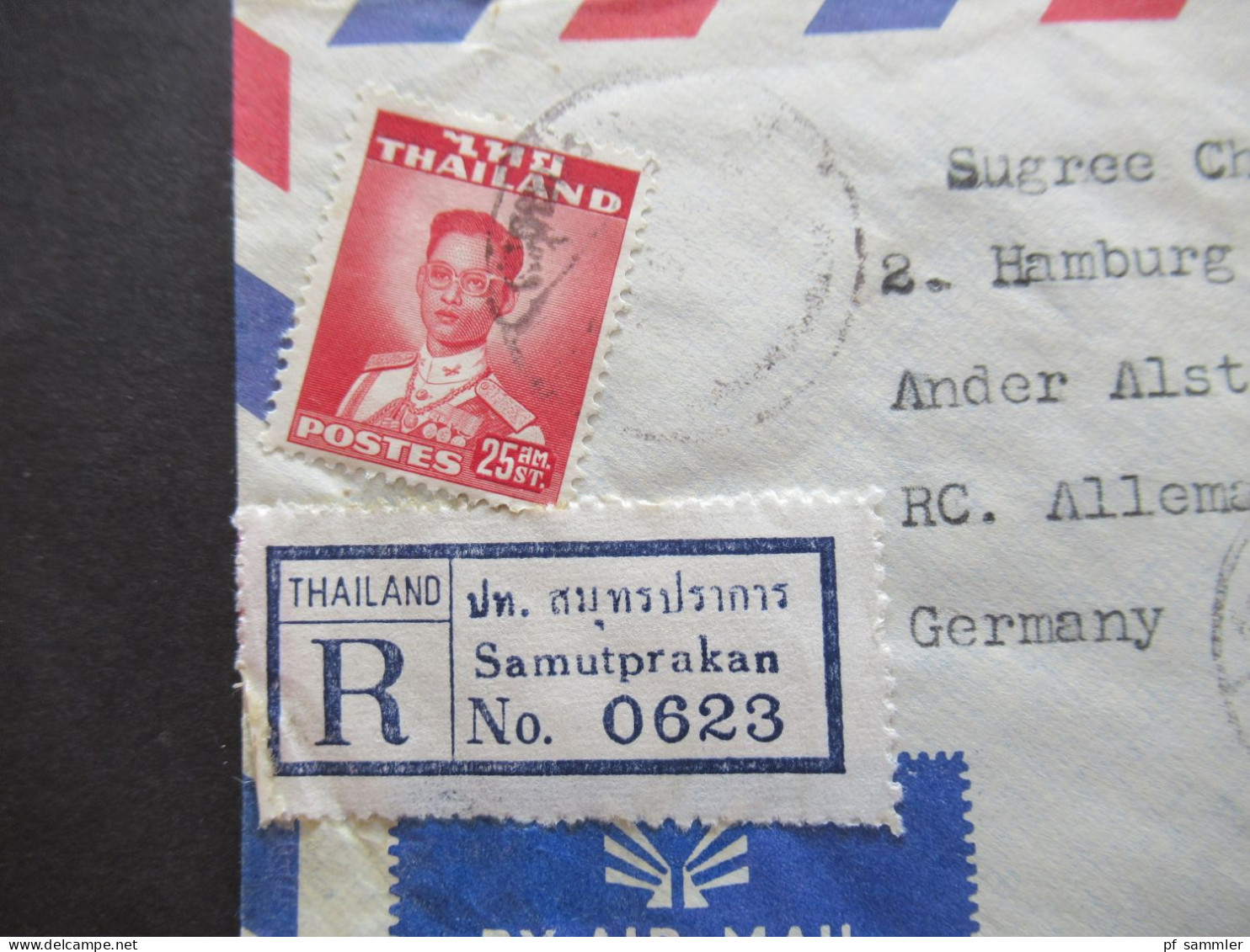 Asien Thailand 1965 Einschreiben / Registered Letter Luftpost / Air Mail Samutprakan - Hamburg - Thailand