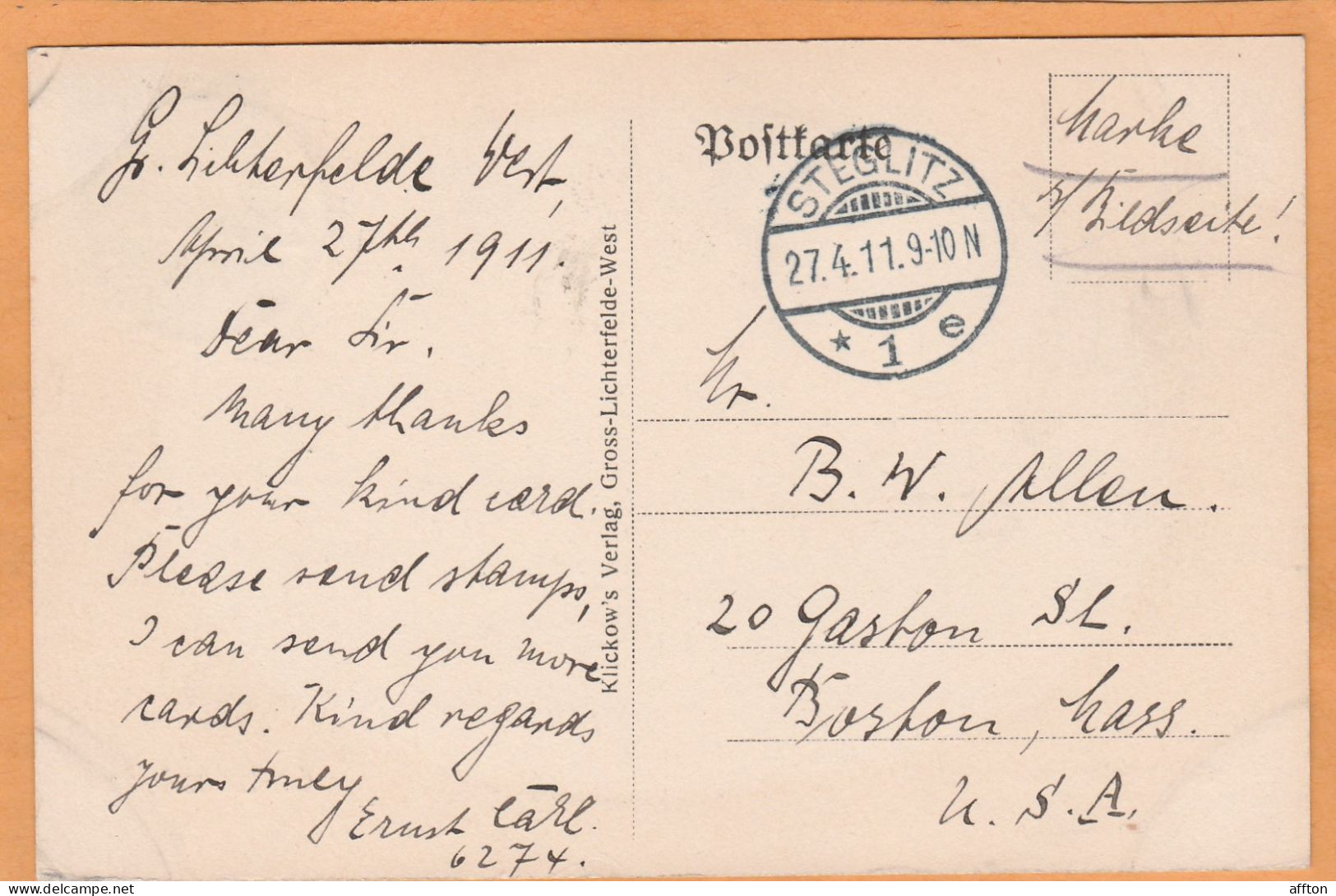 Gross Lichterfelde Germany 1911 Postcard Mailed - Lichterfelde