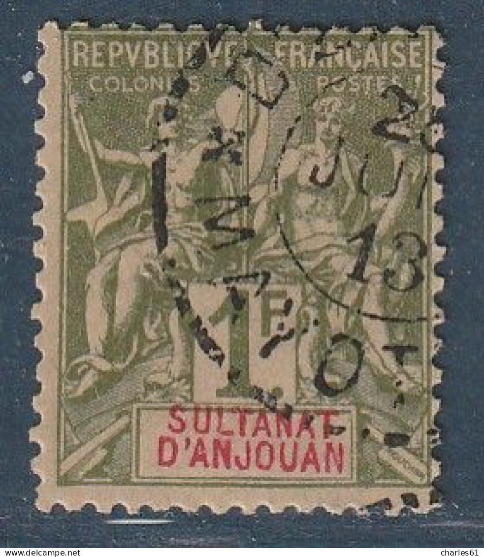 ANJOUAN - N13 Obl (1892-99) 1fr Olive - Usati