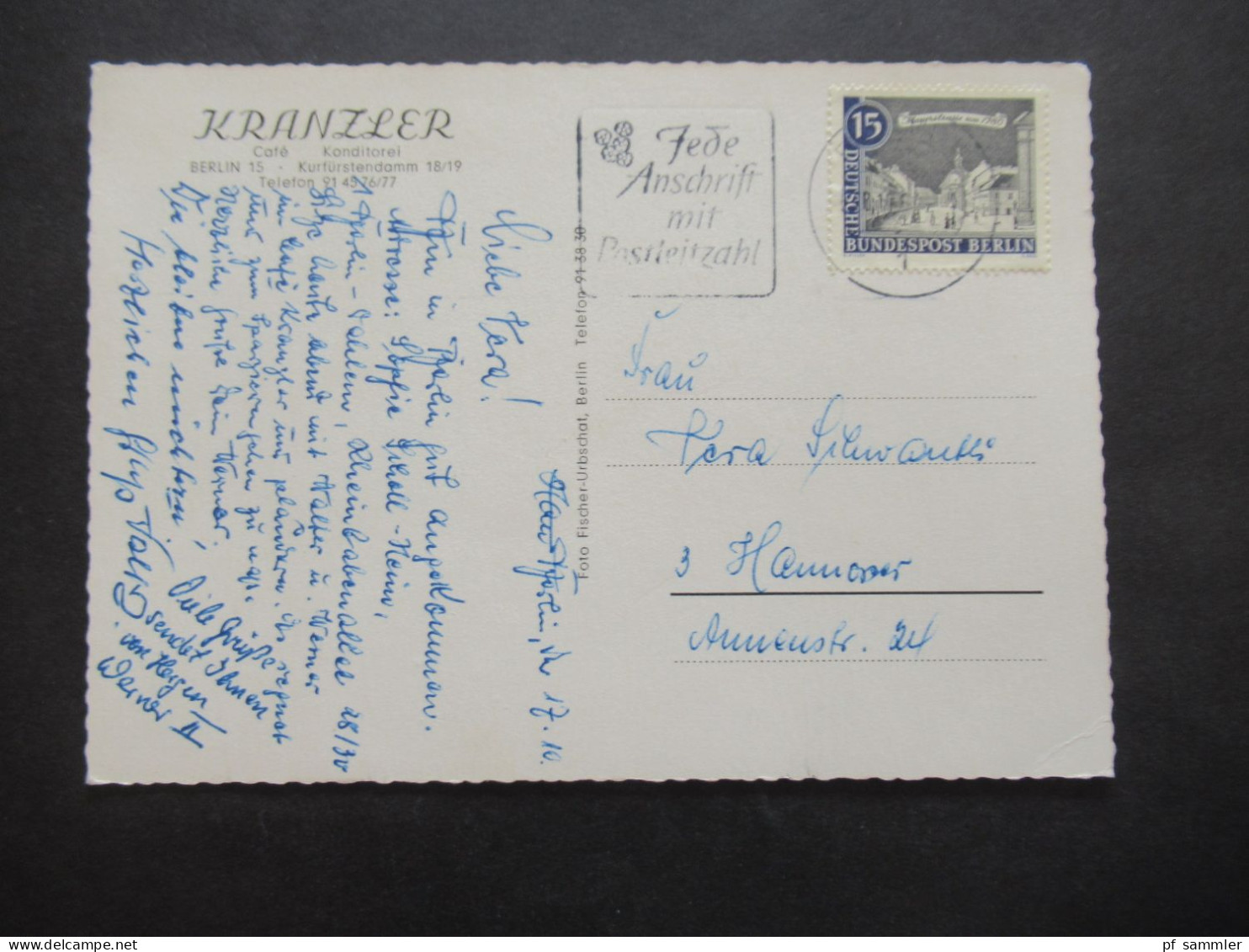 Berlin 1960er Jahre Echtfoto AK Café Kranzler / Café Konditorei Berlin 15 / MS Jede Anschrift Mit Postleitzahl - Briefe U. Dokumente