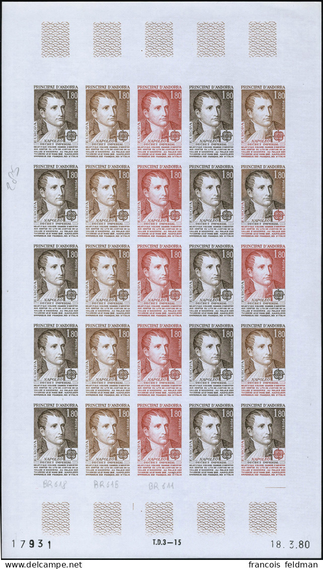 Neuf Sans Charnière N° 284/5, Europa 1980, Feuille Complète De 25ex ND, Essai De Couleur, Superbe, Photo Web - Otros & Sin Clasificación