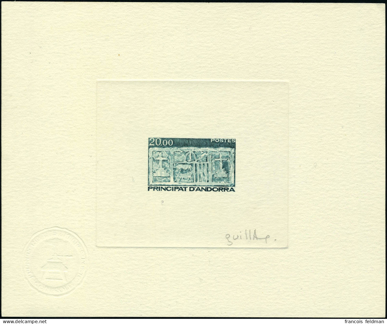 N° 336, 20f Ecu Primitif Des Vallées, Epreuve D'artiste En Vert-bleu, T.B. Signé - Other & Unclassified