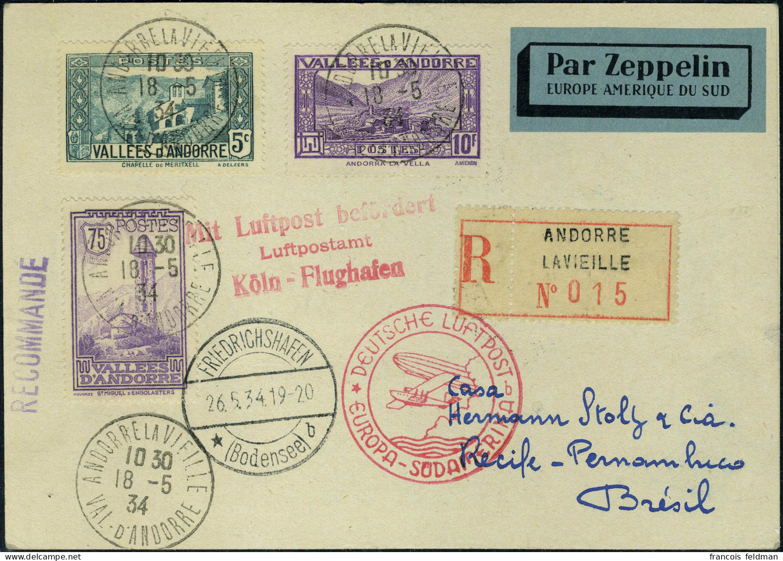 Lettre Zeppelin, Sudamerika 1934, Pour Le Brésil, TB, Rare - Sonstige & Ohne Zuordnung