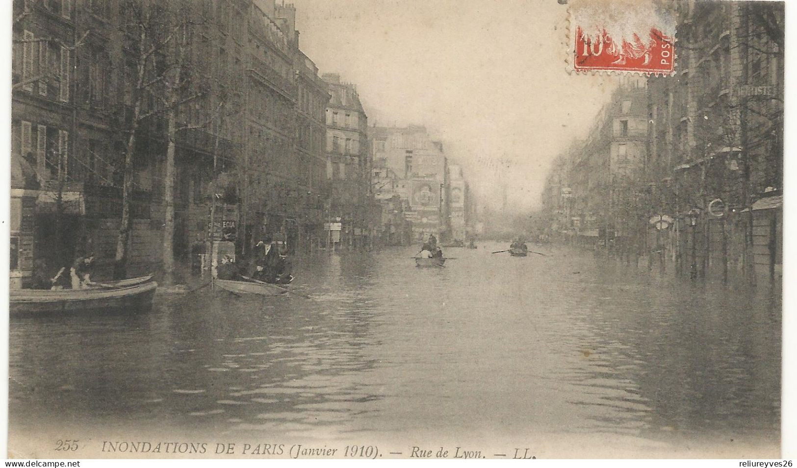 CPA, Th. Evènement , ,N°255 , Paris , Inondations De Paris ( Janvier 1910 ) Rue De Lyon , Ed. LL. 1910 - Overstromingen