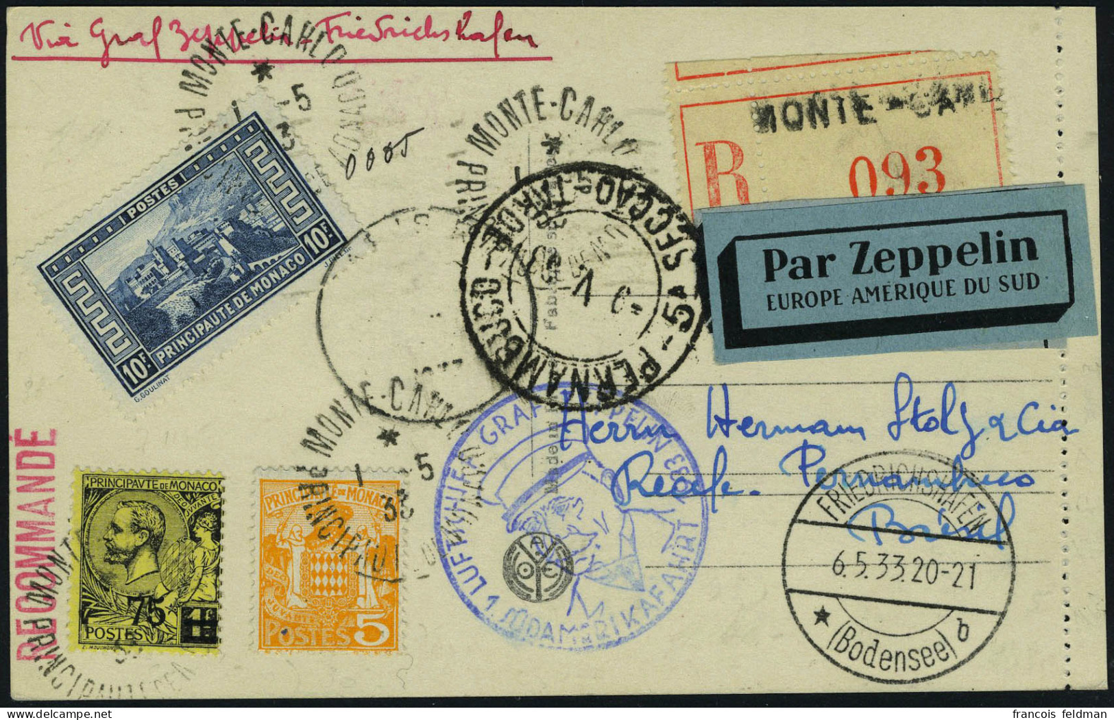 Lettre Zeppelin 1er Südamerikafahrt 1933 Pour Le Brésil, T.B. - Andere & Zonder Classificatie