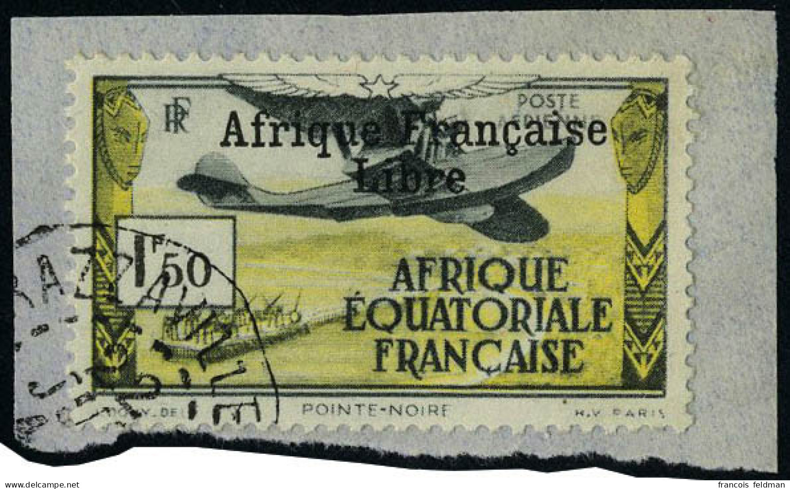 Fragment N° 14, 1f50 Afrique Française Libre, Obl Sur Fragment, T.B. Signé Brun - Otros & Sin Clasificación