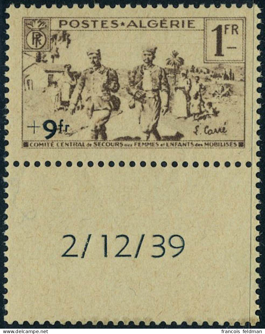 Neuf Sans Charnière N° 162a, 1F Brun Surcharge +9fr Bleu-noir, BdF Daté 2/12/39, TB - Sonstige & Ohne Zuordnung