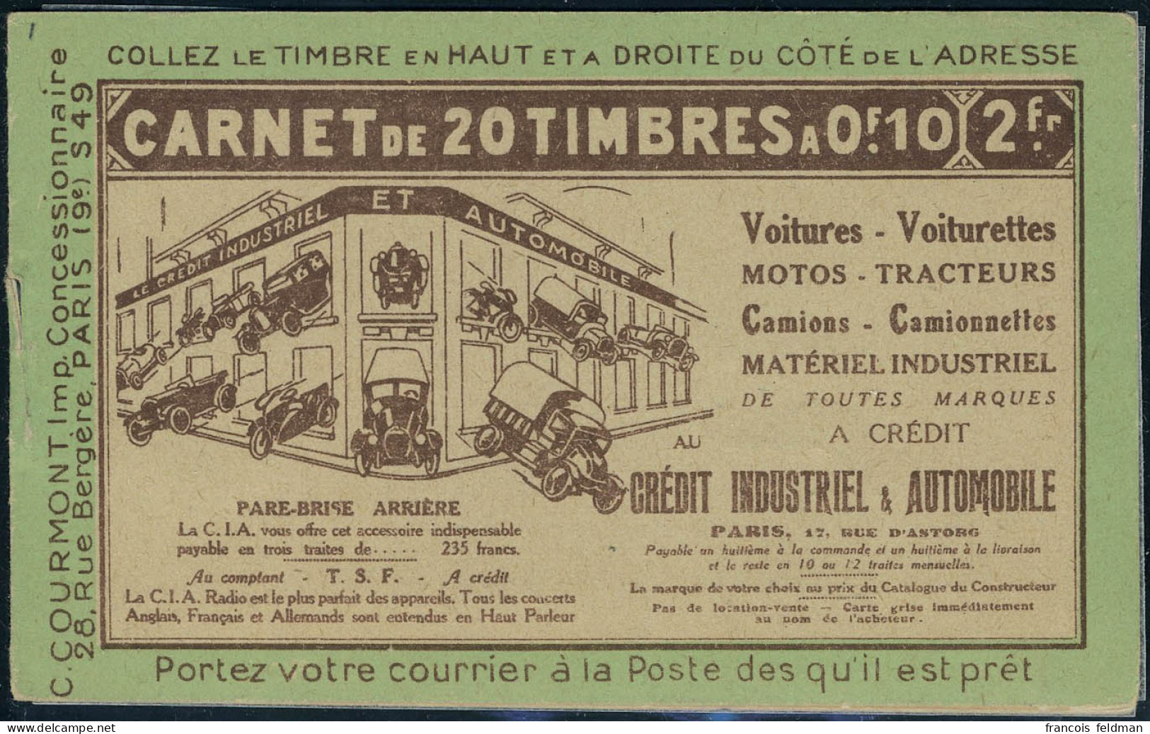 Neuf Sans Charnière N° C9-2, 10c Pasteur Carnet De 20 T., TB - Sonstige & Ohne Zuordnung