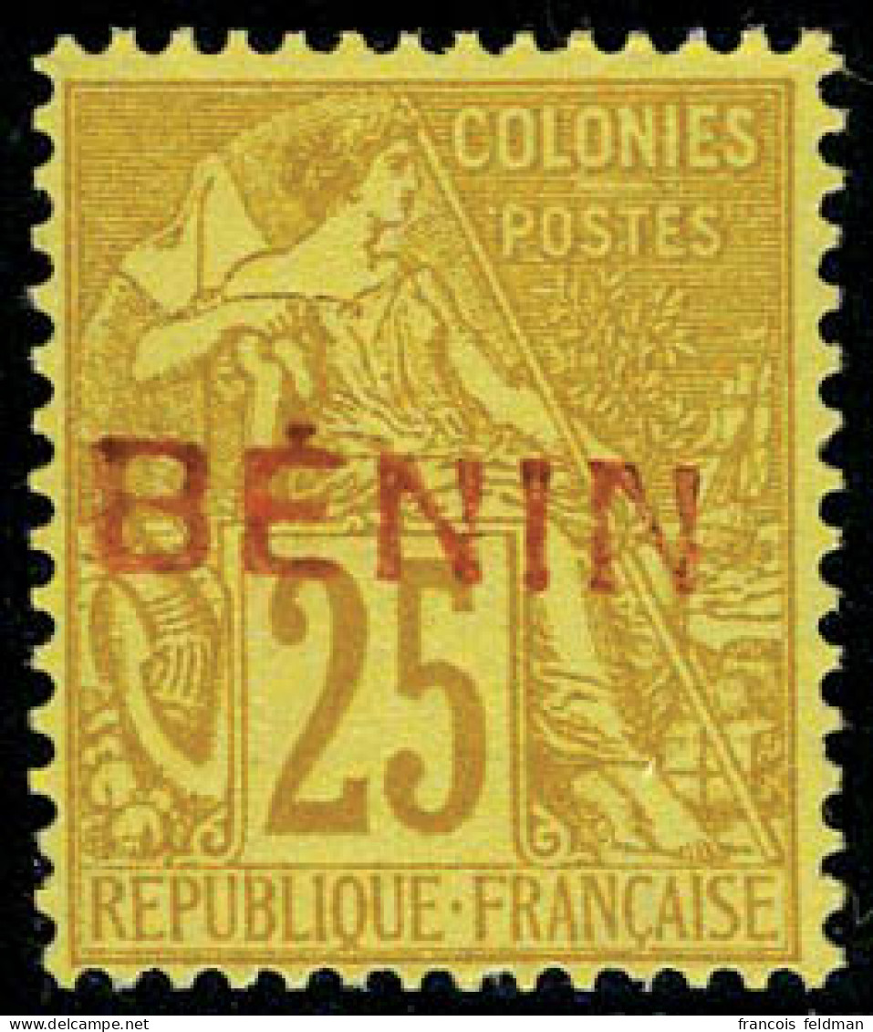 Neuf Sans Gomme N° 8B, 25c Bistre-jaune, Surch. Benin En Rouge Avec Accent, Non-émis, TB, Rare, Signé Calves - Otros & Sin Clasificación