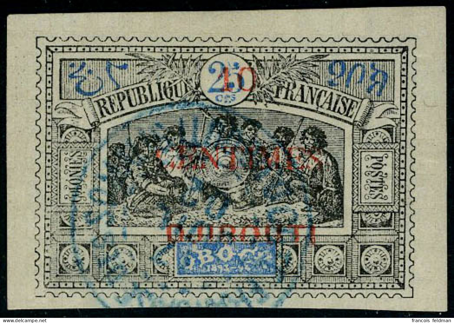 Oblitéré N° 31A, 10 S/25c Noir Et Bleu, Petite Surcharge, TB, RRR, Signé Claves + Cert. - Sonstige & Ohne Zuordnung