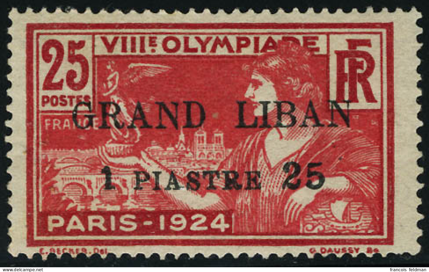 Neuf Sans Gomme N° 19, JO De 1924, 1,25 Sur 25c, Variété G Maigre, T.B. Signé Calves. - Autres & Non Classés