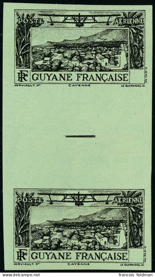 Neuf Sans Charnière Vue De Cayenne, Paire Verticale Interpanneau Noir S/vert, ND Sans Indication De Valeur, TB - Maury - Andere & Zonder Classificatie