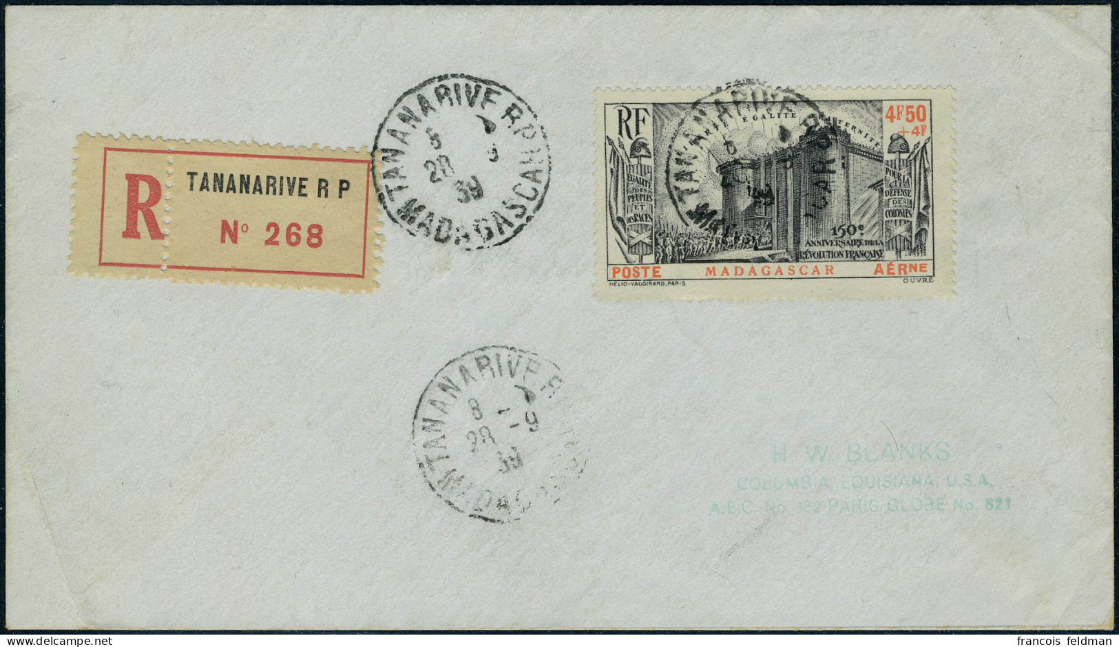 Lettre N° 15, 4.50 + 4c Noir, 150ème Anniv. De La Révolution Obl. 28/9/39 S/LR Pour Les USA, TB - Other & Unclassified