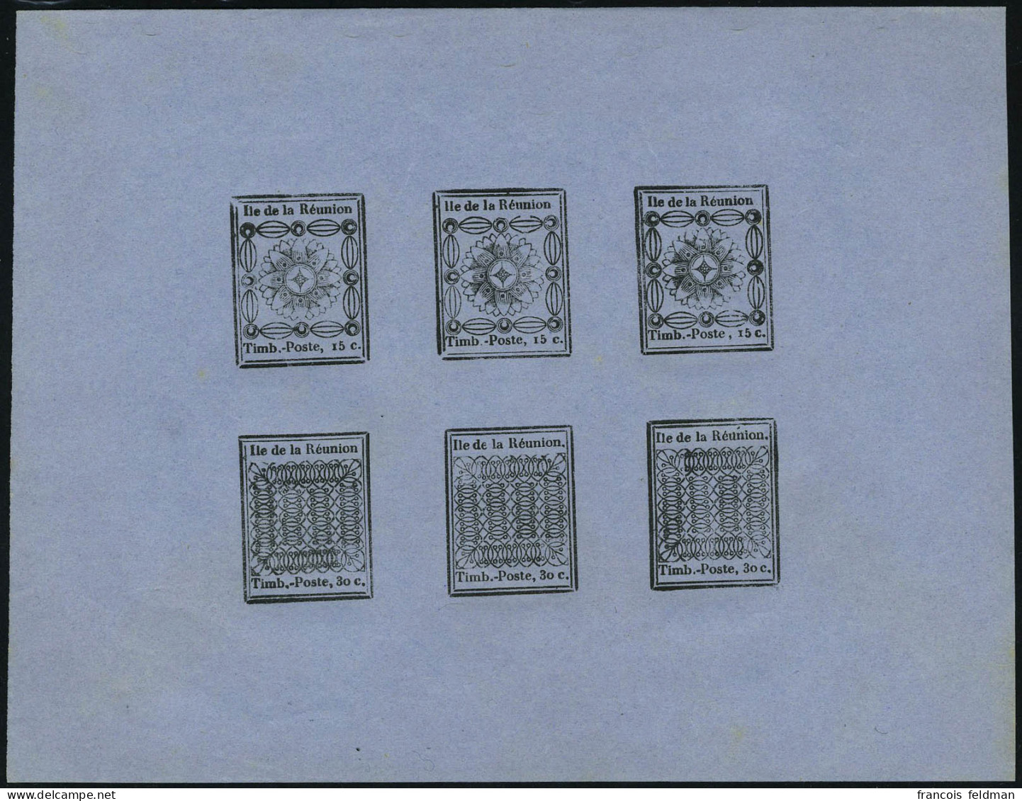 Neuf Sans Gomme N° 1a/2b, Réimpression De 1866, Feuillet Complet De 6 Le 15c X 3 Et Le 30x X 3, T.B.  Maury - Sonstige & Ohne Zuordnung