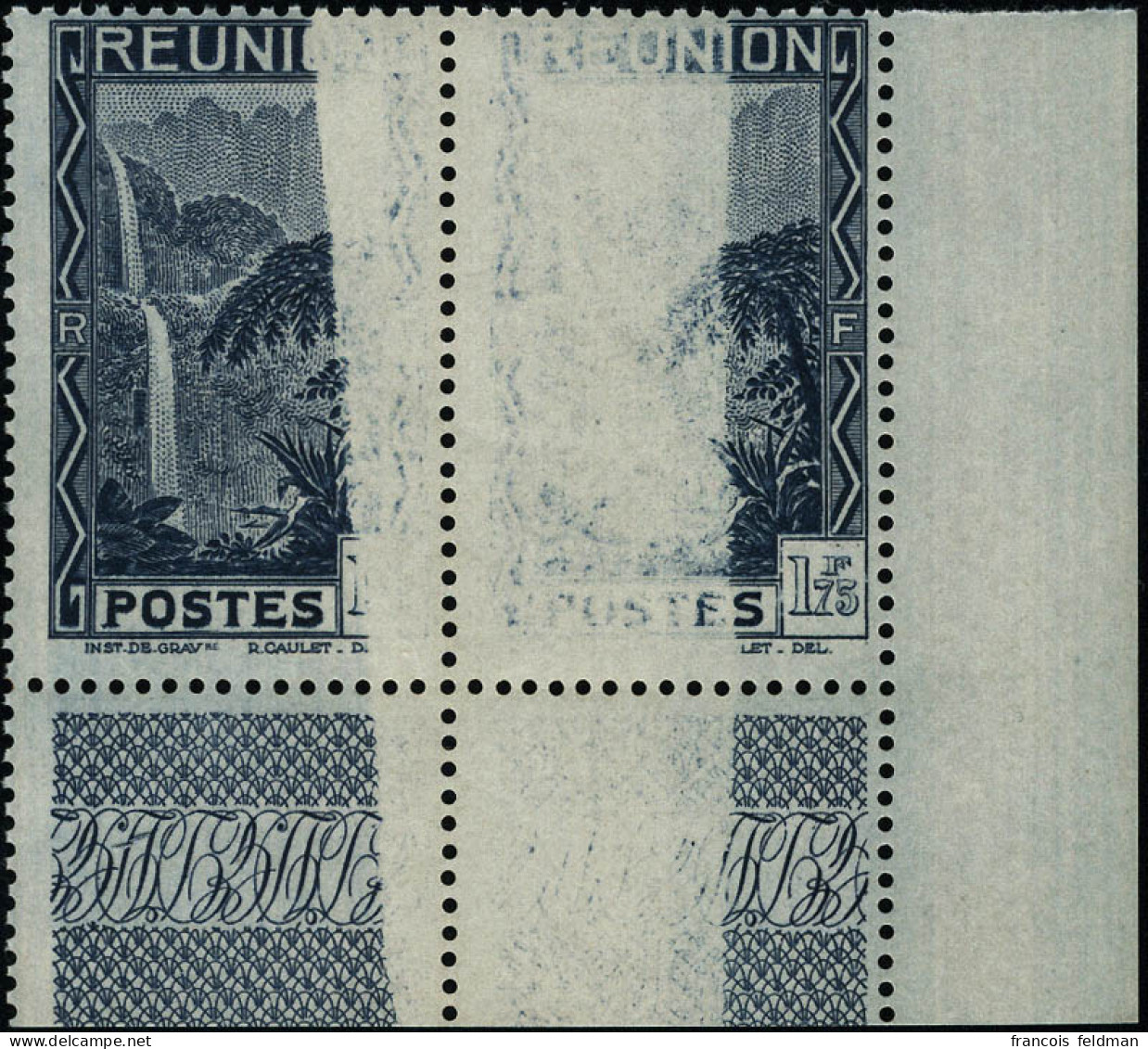 Neuf Sans Charnière N° 143A. 1f75 Bleu Foncé, Paire Horizontale Avec Impression Partielle, Cdf, Superbe. - Other & Unclassified