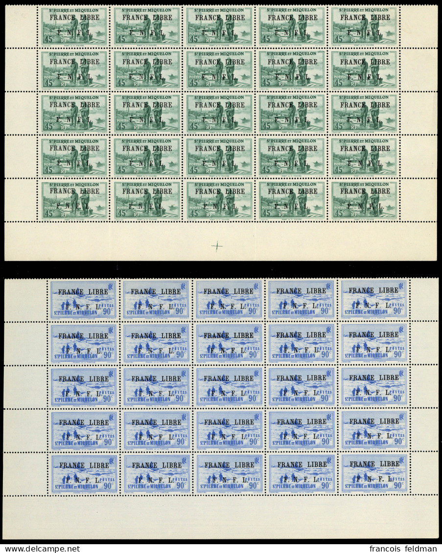 Neuf Sans Charnière N° 250 + 253 + 256 + 262, Les 4 Val.France Libre (10, 25, 45 Et 90c) En Feuilles De 25 Ex., TB, Rare - Other & Unclassified