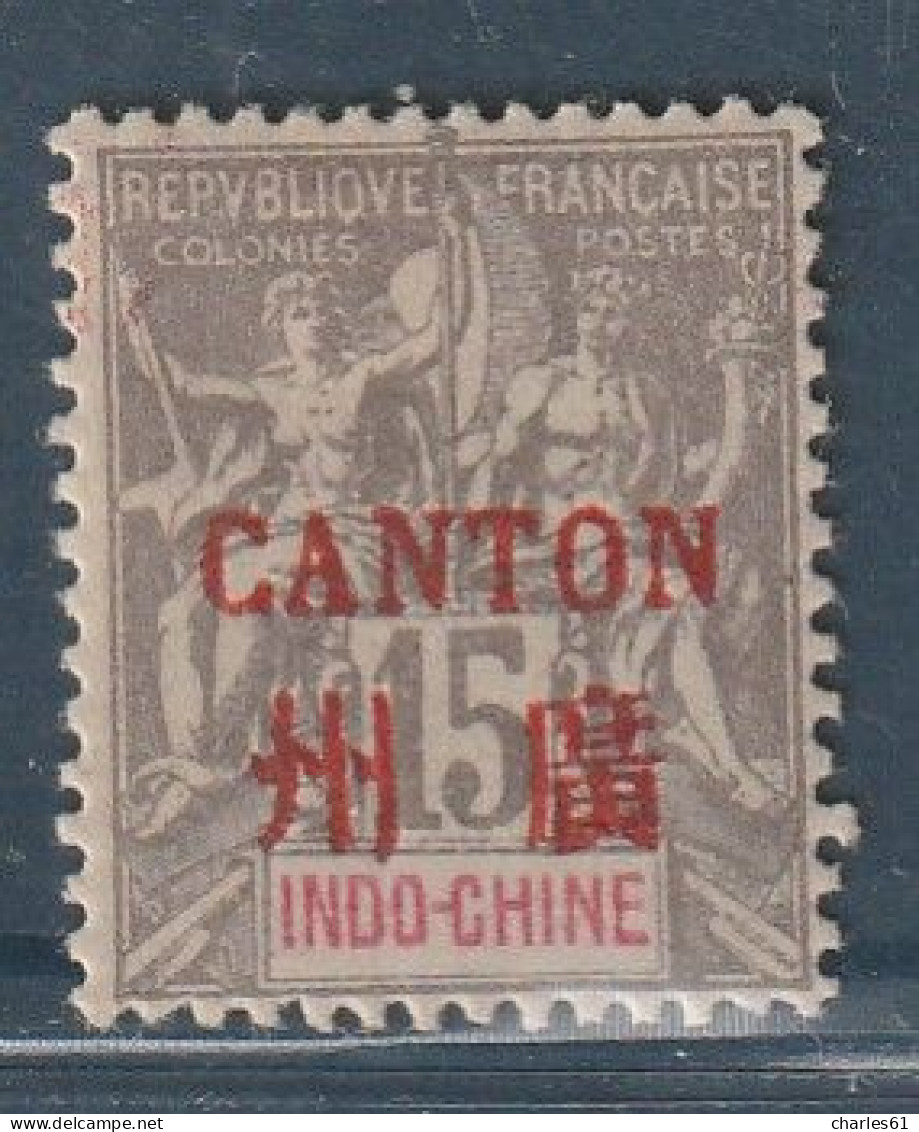 CANTON - N°8 * (1901-02) 15c Gris - Unused Stamps