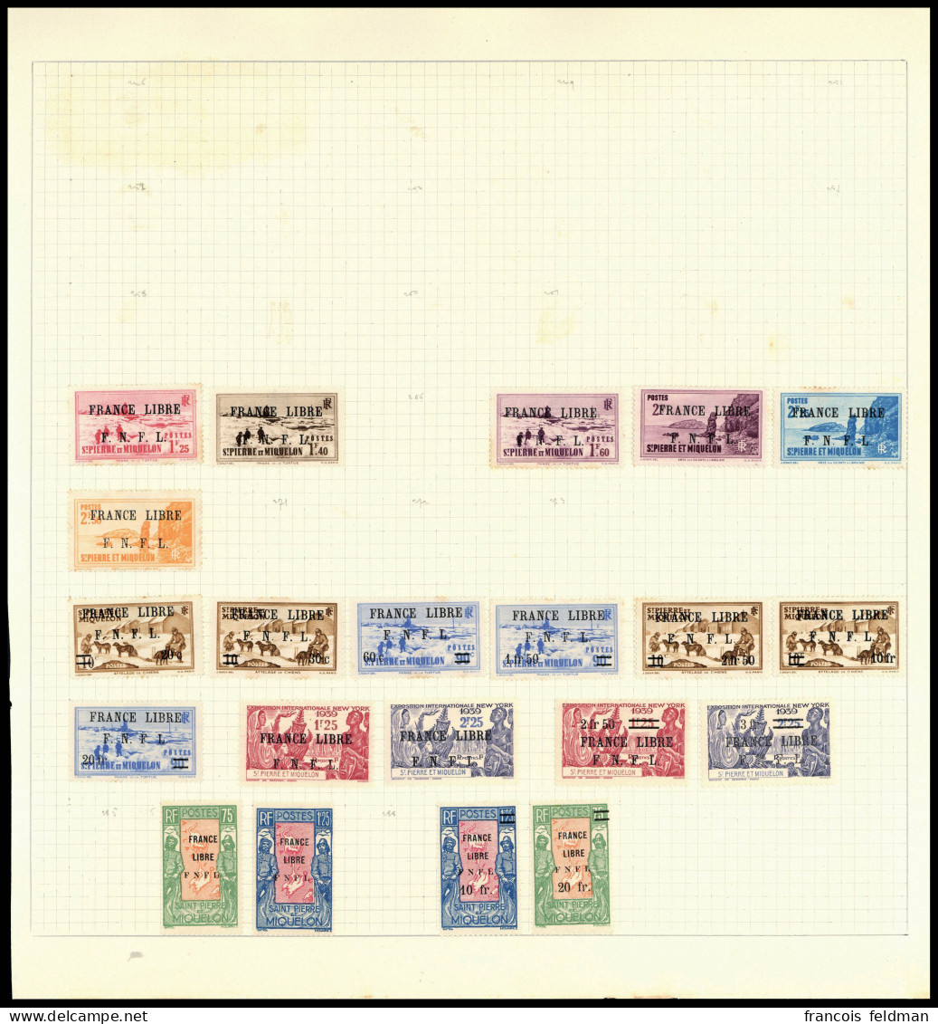 neuf avec charnière Collection assez complète des origines à 1969 sauf France Libre et quelques rares, s/feuilles d'albu