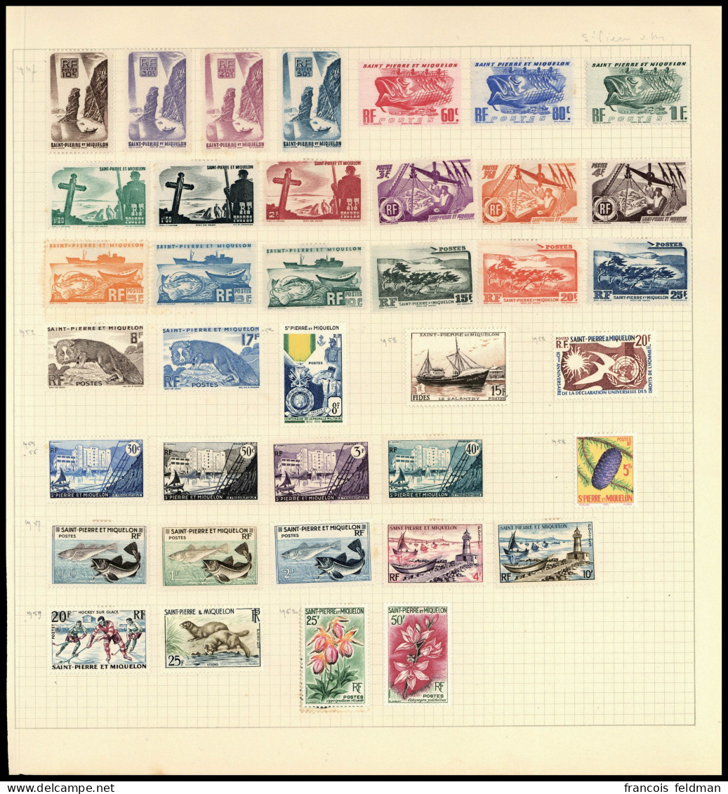 neuf avec charnière Collection assez complète des origines à 1969 sauf France Libre et quelques rares, s/feuilles d'albu