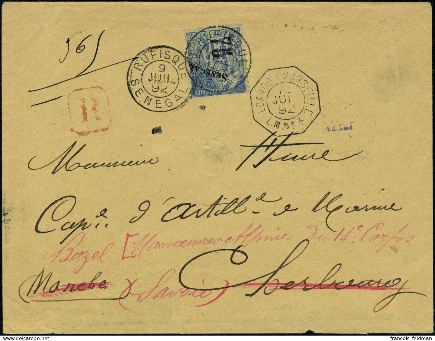 Lettre N° 6, 75 S/15c Bleu S/LR, 9 JUIL 92, Pour Cherbourg Et Réexpédiée En Savoie, TB, Nombreux Cachets Au Verso - Autres & Non Classés