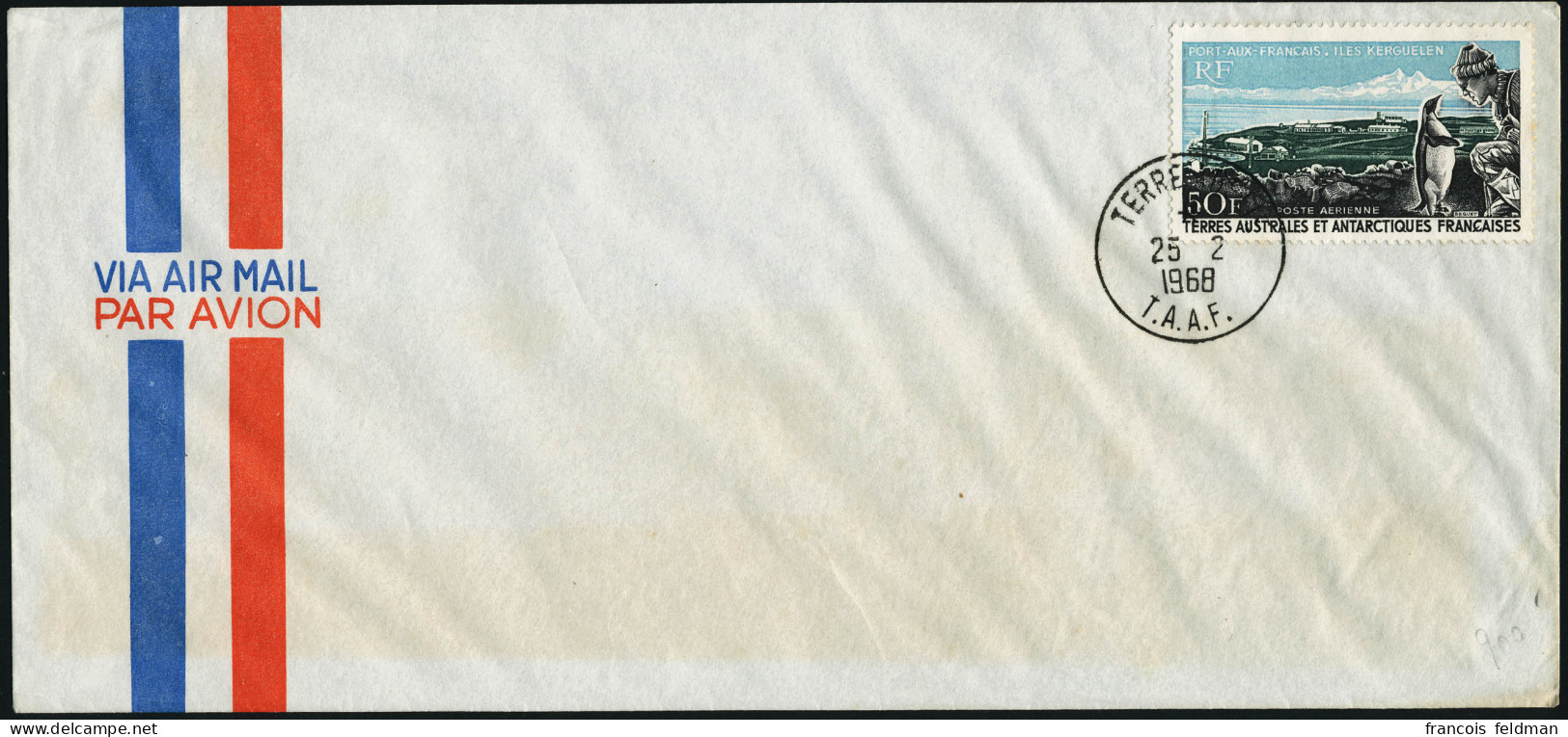 Oblitéré N°14,50f Port Aux Français, CàD Terre Adélie 25.2.1968 S/enveloppe N'ayant Pas Voyagée. TB - Other & Unclassified