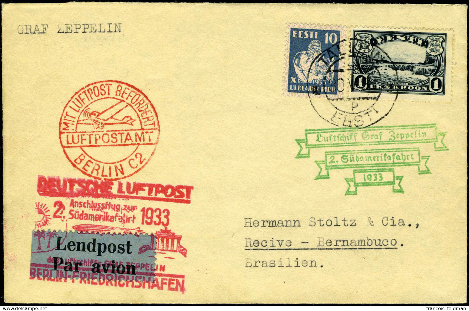 Lettre 2ème Sudamerikafaart 1933 Pour Le Brésil, TB - Sonstige & Ohne Zuordnung