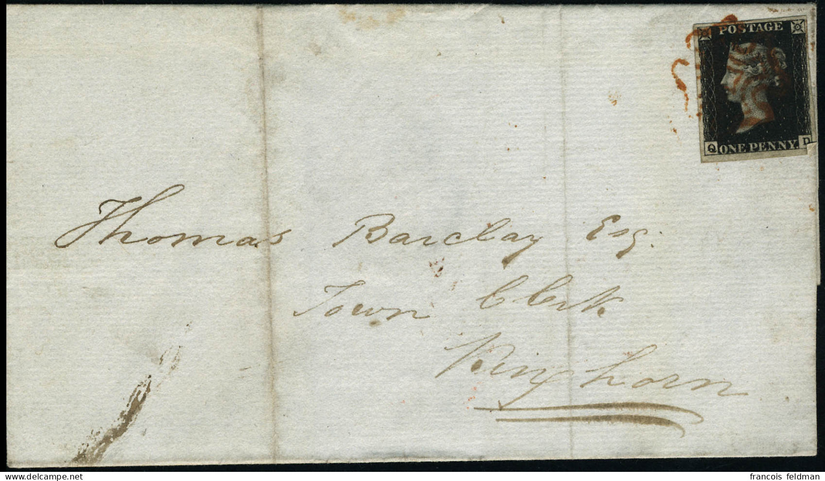Lettre N° 1. 1p Noir (lettre Q.D.) Sur Lettre, Oblitéré Croix De Malte Rouge. Au Verso CàD St-Andrews Feb 7 1841. Superb - Autres & Non Classés