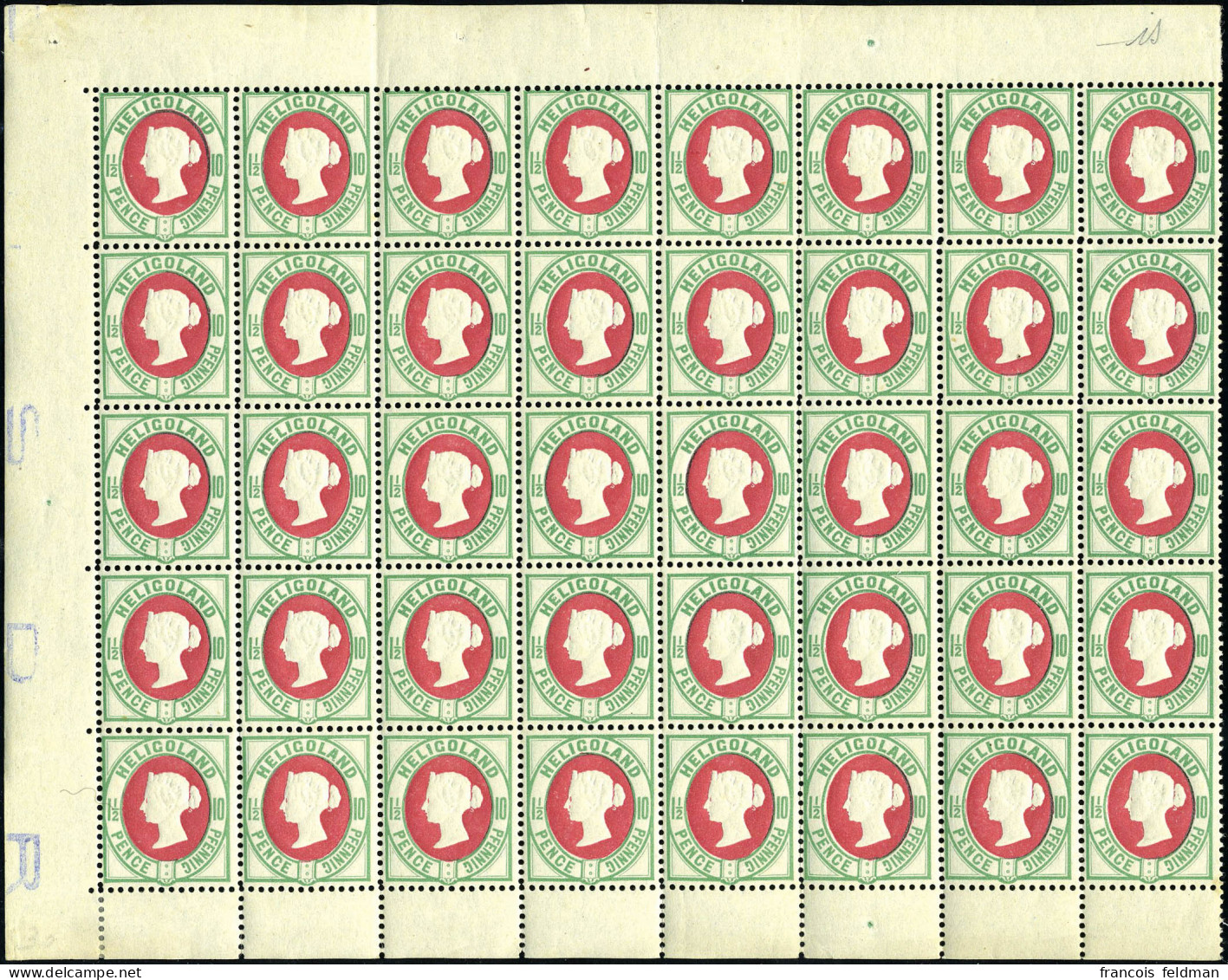 Neuf Sans Charnière N° 13, 1 1/2p - 10pf Vert Et Carmin, Bloc De 40 Exemplaires Bdf, Superbe, Signé Brun - Andere & Zonder Classificatie